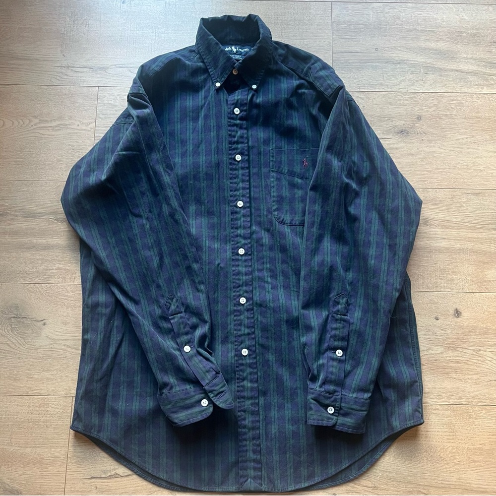 Ralph Lauren Men’s Green Navy Plaid Button Down Shirt Size Medium